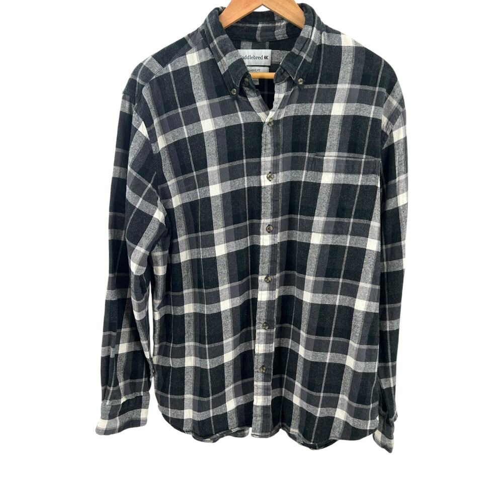Saddlebred Men’s Shirt XL Black Plaid Flannel Button-Up Classic‎ Fit